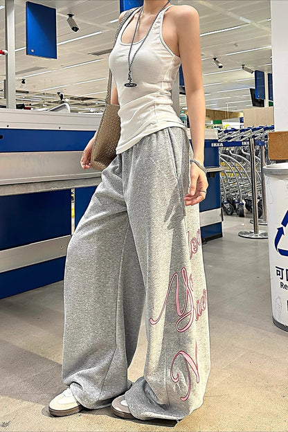 Rhinestone Letter Jazz Dance Wide Leg Pants