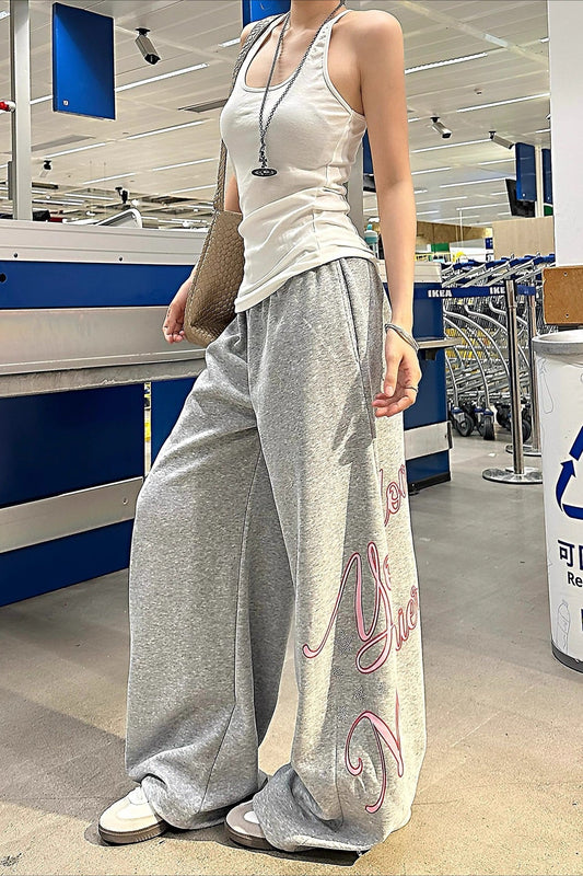 Rhinestone Letter Jazz Dance Wide Leg Pants