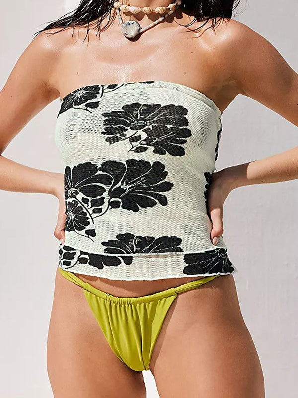 Random Floral Print Peplum Bandeau Top