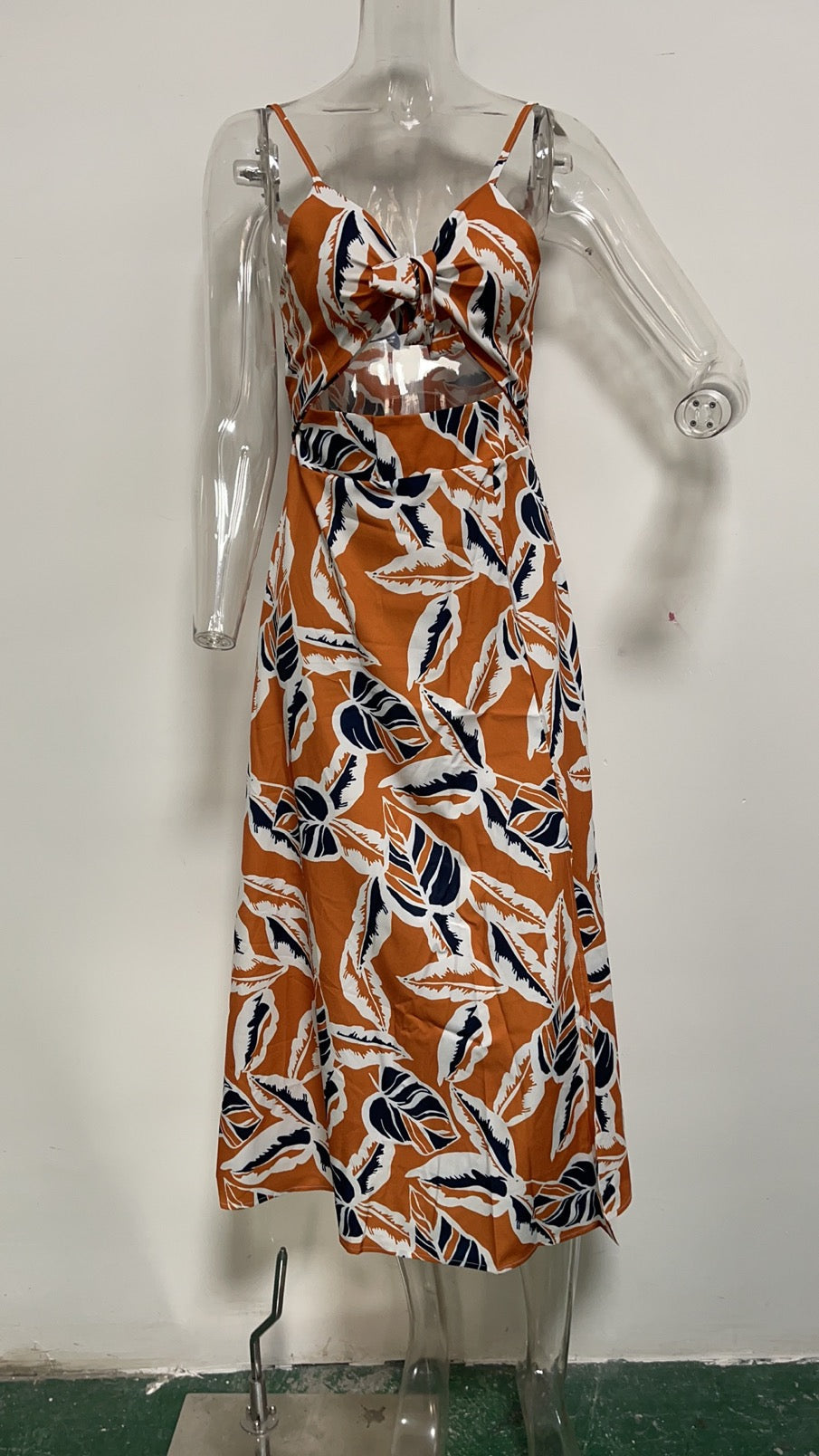 Sundress Spring Summer Leaves Tropical Floral Print Fresh Sweet Tie-Neck Strap Dress