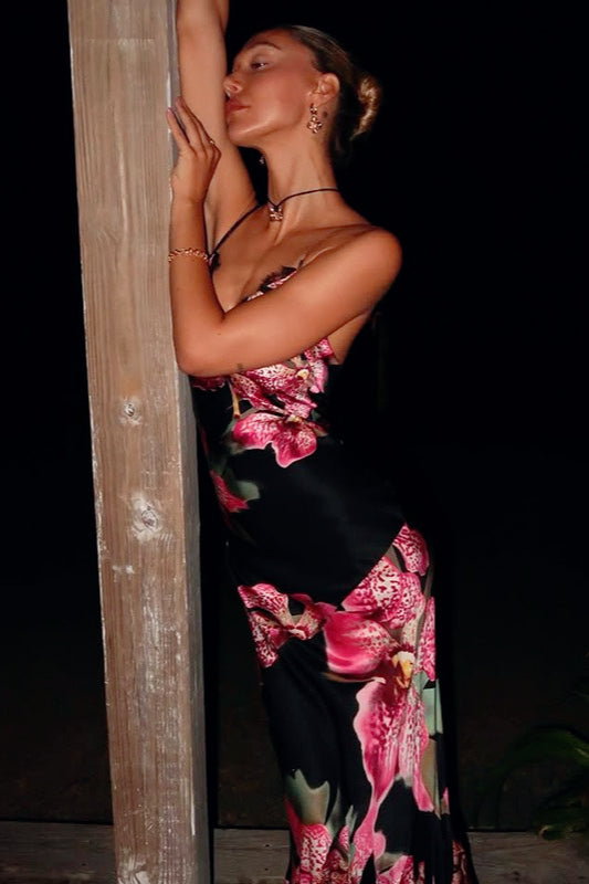 Elegant Bodycon Printed Maxi Silk Dress