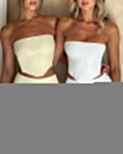 Side Slit Strapless Butt-Covering Knitted Skirt Suit