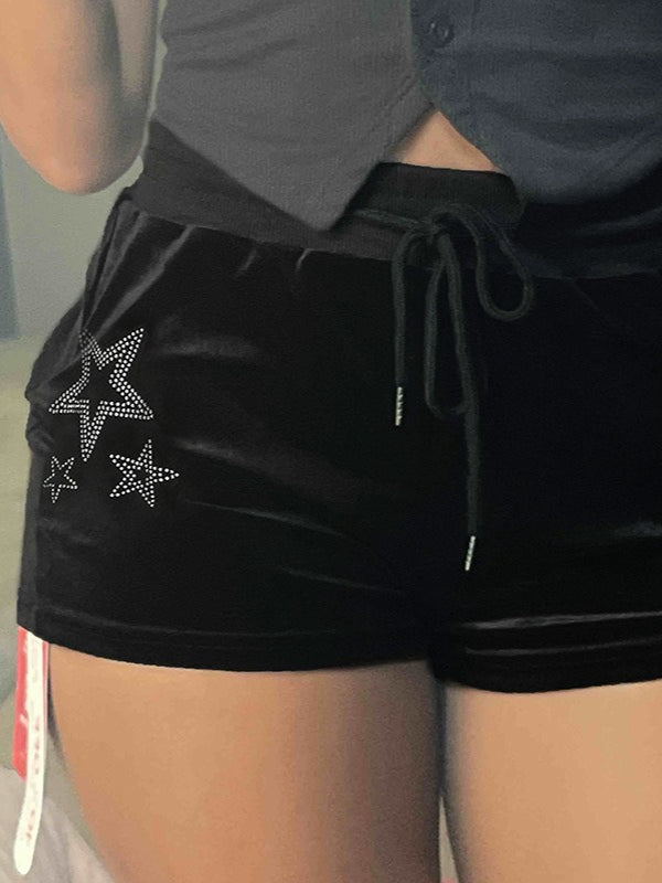 Edgy Gothic Star Rhinestone Y2K Shorts