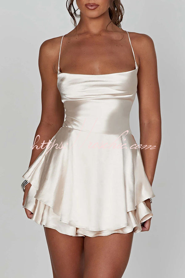 Ruffled Elegant Satin Strappy Satin Backless Lace Up Mini Dress
