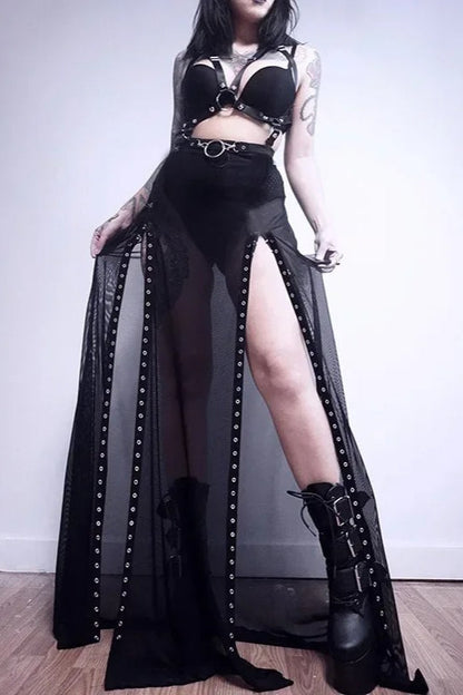 Y2K Goth Grunge Patchwork Eyelet Skirt