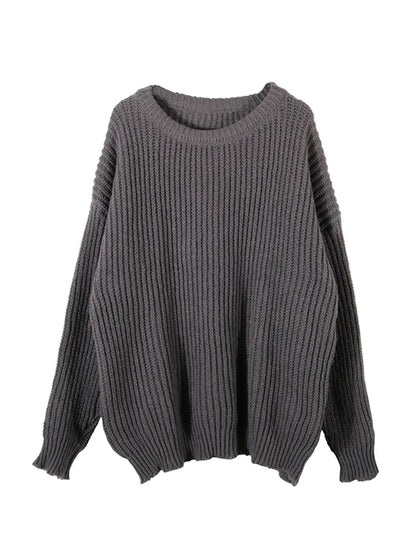 Solid Crew Neck Knit Sweater
