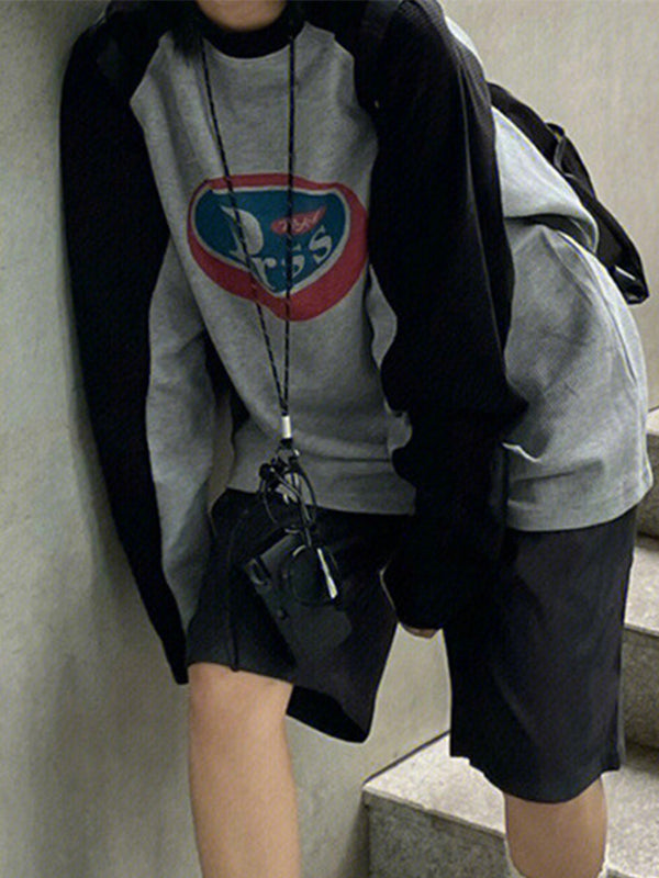 American Retro Color Block Letters Sweatshirts