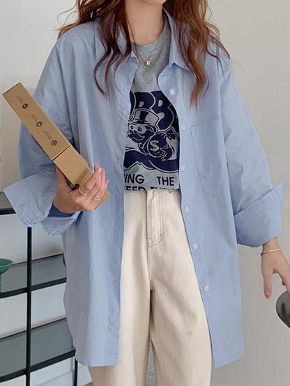 Solid Color Versatile Loose Long Sleeve Blouse