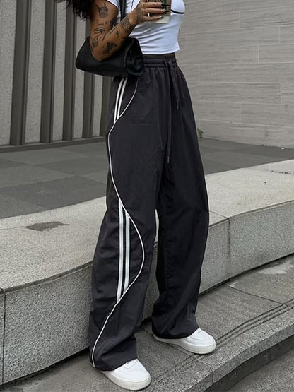 Side Stripes Contrast Color Wide Leg Pants