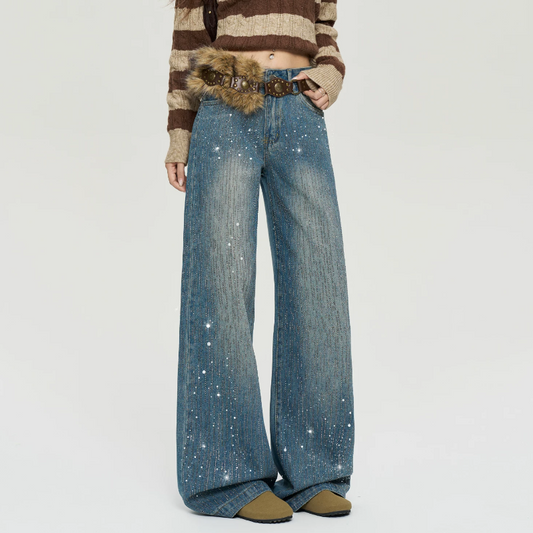 Beaded button pocket low rise straight leg | Baggy Low Rise Jeans  | Festival Outfits Women