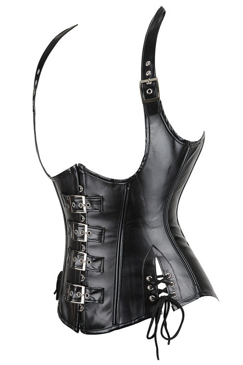 Holographic Halter PU Waist Corset