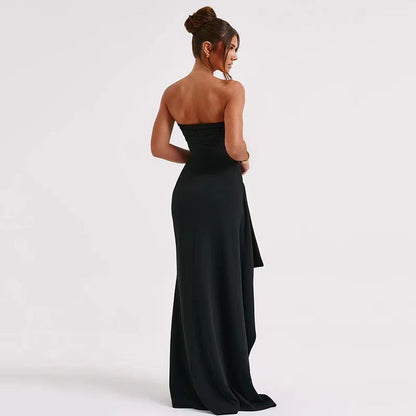 Flora Strapless Ruffle Maxi Dress in Black