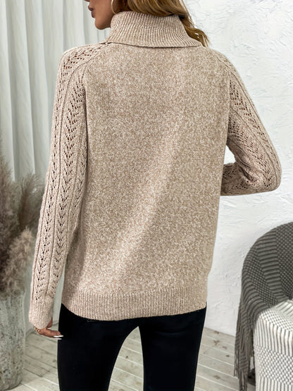 Jersey de cuello alto de punto trenzado marrón para mujer | Ideal para otoño/invierno