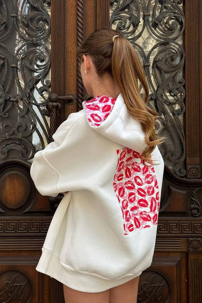 Oversized Boyfriend Lip Print Hoodie