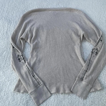 Y2K Gothic Skeleton Graphic Knit Top