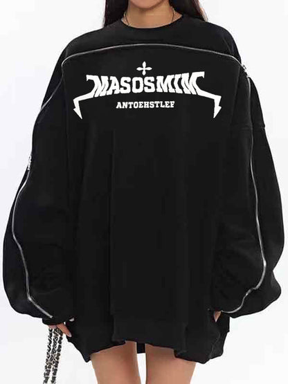 Letter Print Zipper Design Sweatshirt