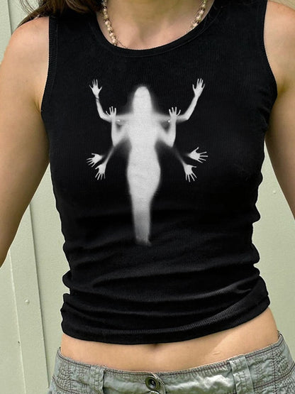 Street Shadow Print Ribbed Cropped Tank Top