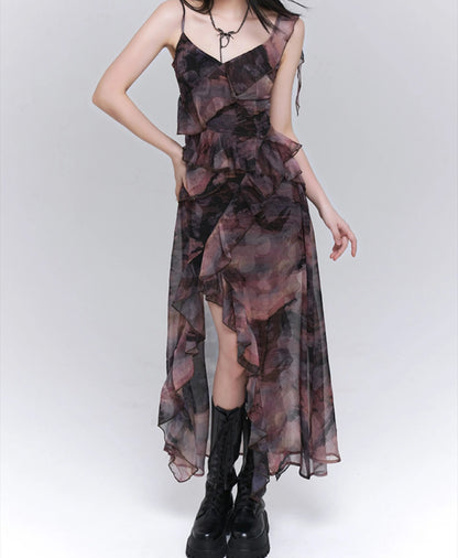 Tie-Dye V-Neck Midi Dress