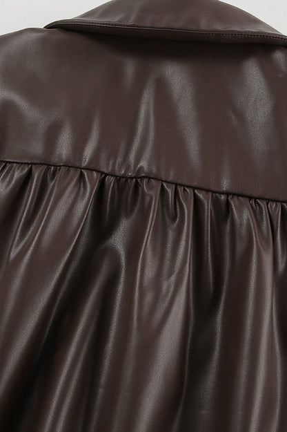 Faux Leather Fleece Collar Jacket