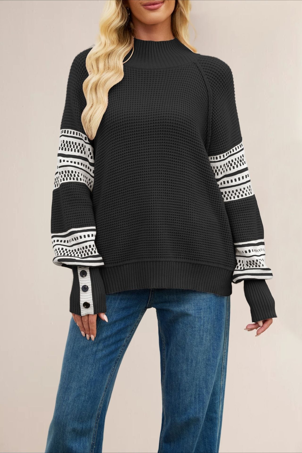 Colorblock Turtleneck Knit Sweater