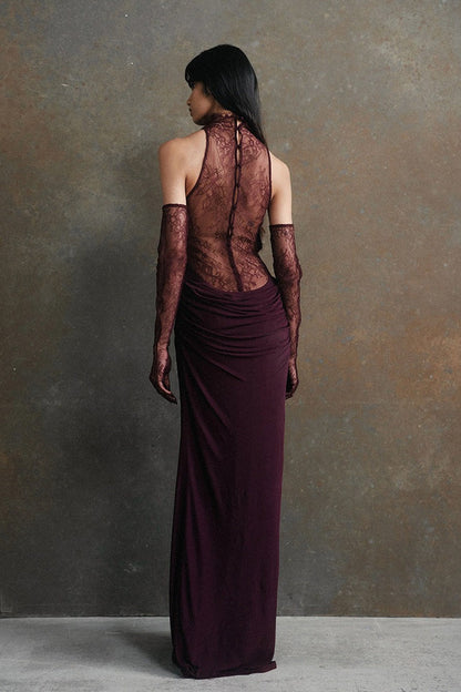 Deep V Lace Cut-Out Slim Long-Sleeve Party Dress