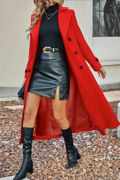 Wool Blend Lapel Double Breasted Chic Overcoat