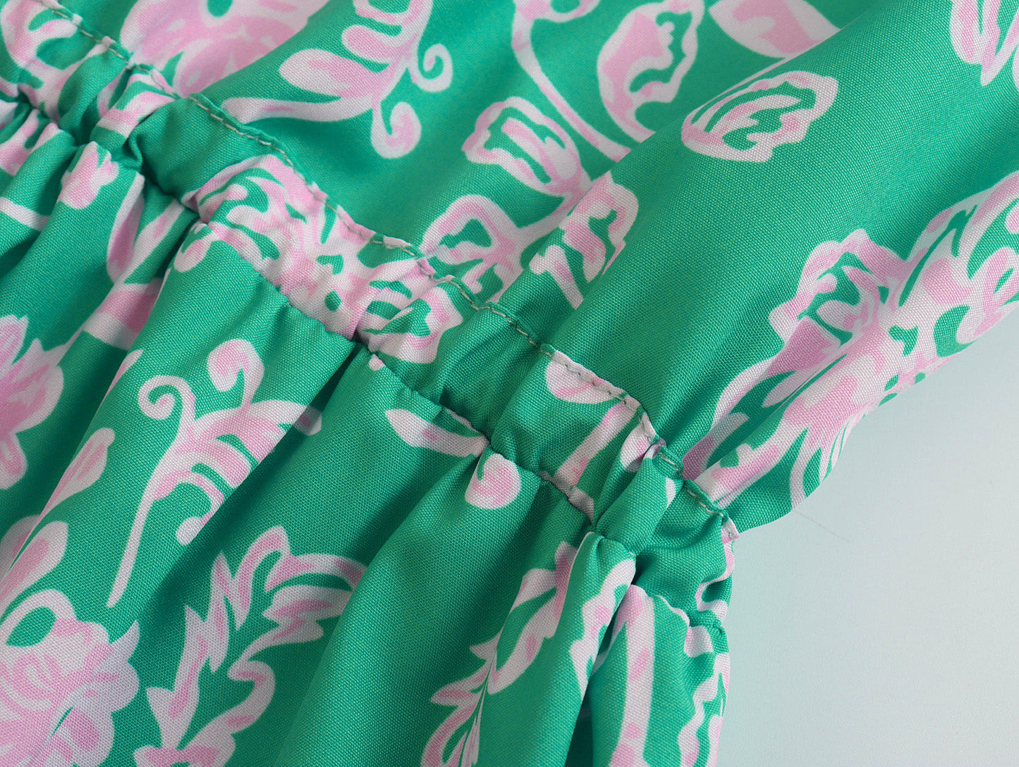 Spring Women Clothing Slimming Sleeves round Neck Printed A-line Dress