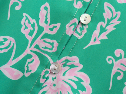 Spring Women Clothing Slimming Sleeves round Neck Printed A-line Dress