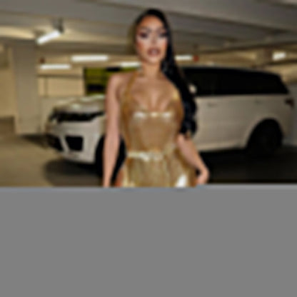 Spring Summer Women Clothing Sexy Backless Solid Color Slim Fit Slit Dress