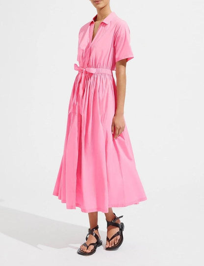 Women Clothing Collared Back Hollow-out Cropped Shirt Dress