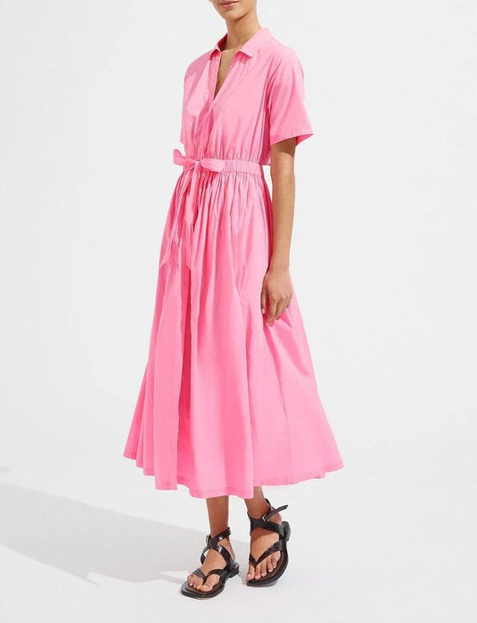 Women Clothing Collared Back Hollow-out Cropped Shirt Dress