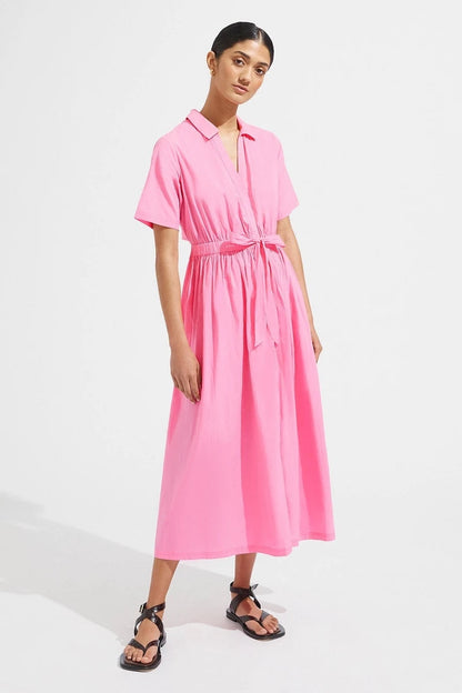 Women Clothing Collared Back Hollow-out Cropped Shirt Dress