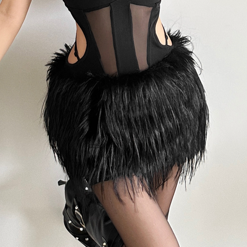 Fluffy solid zip-up mini skirt  | Festival Outfits Women