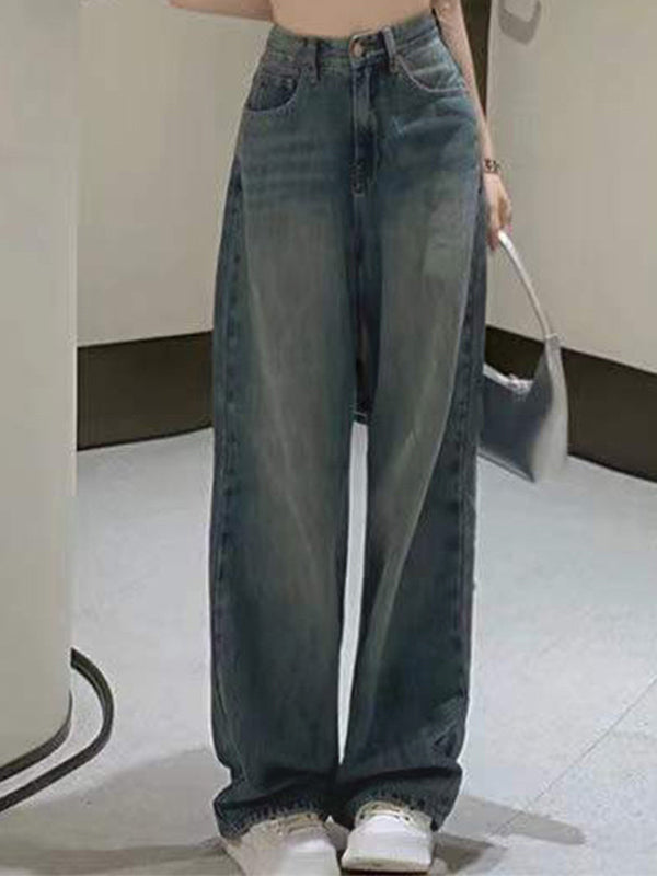 Vintage Faded Wash Straight Leg Boyfriend Jeans
