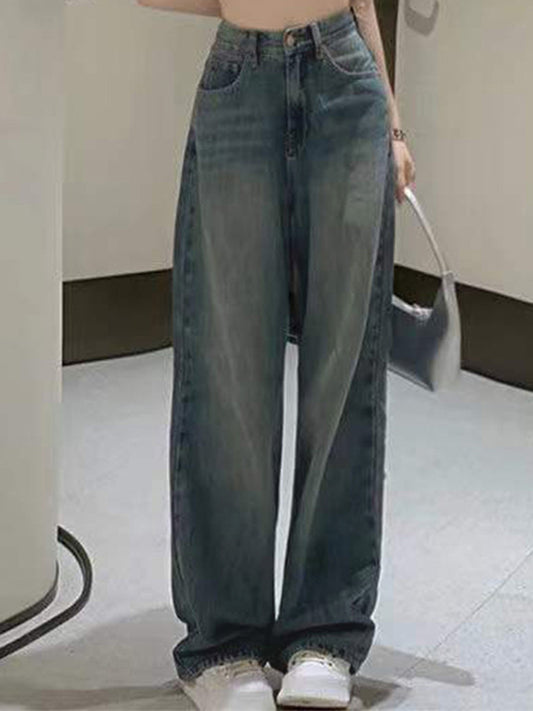 Vintage Faded Wash Straight Leg Boyfriend Jeans
