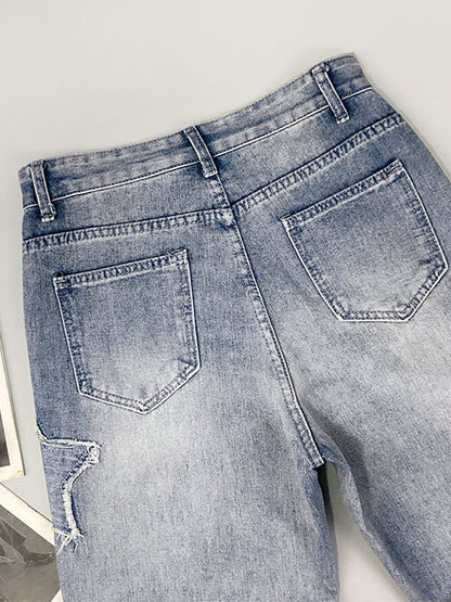 Distressed Star Patch Boyfriend Jeans