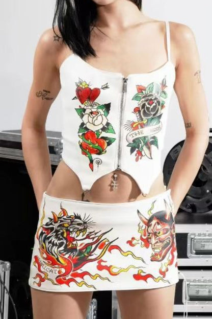 Leather Halter Lace-Up Bodycon Skirt and Tank Top