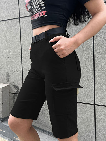 Multi Pocket With Buckle Belt Shorts