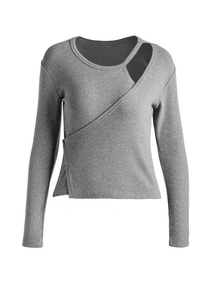 Cutout Irregular Neckline Long Sleeve Tee
