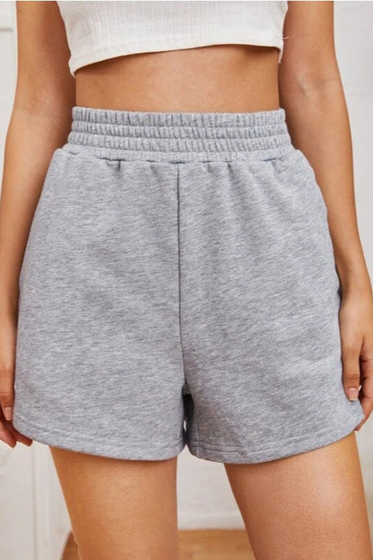 Casual Elastic Waist Wide Leg Solid Shorts