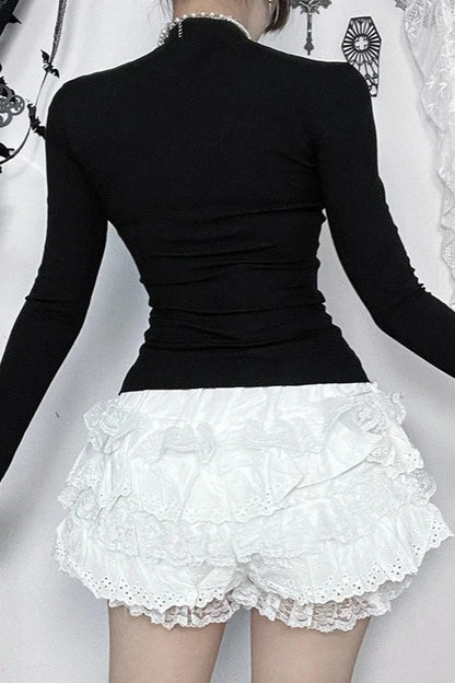 Y2K Aesthetic Lace Paneled Gothic T-shirt