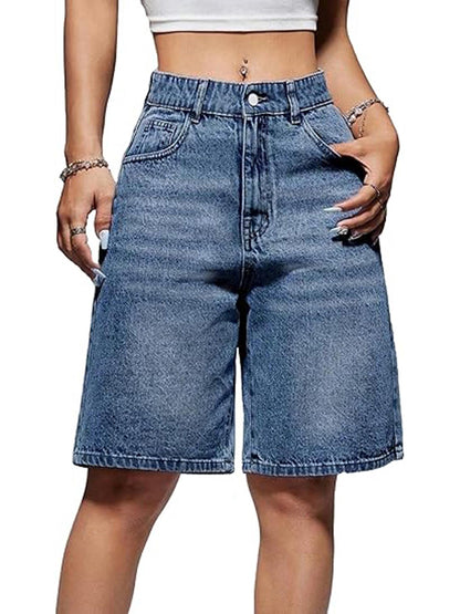High Waist Straight Leg Denim Shorts