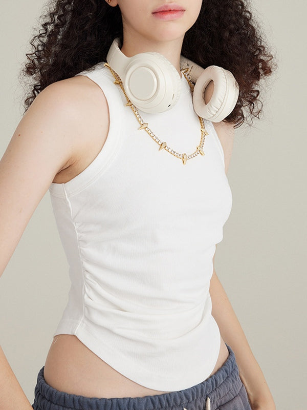 Short Washed Pleated Women Vest