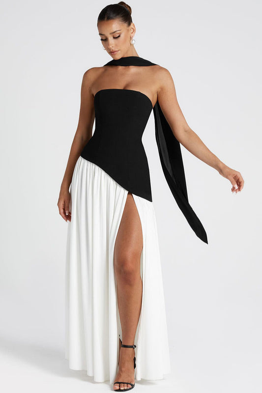 Color Block Flowy Tie Bustier Formal Dress
