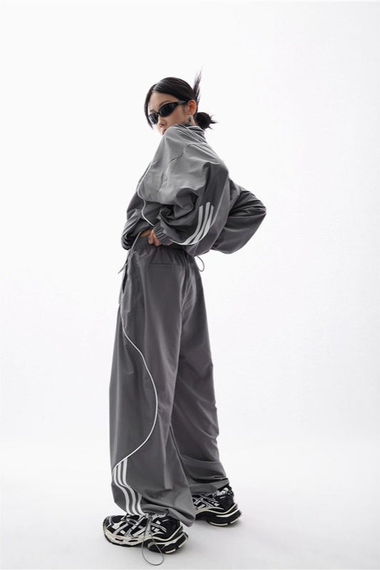 Loose Fit Cargo Jacket Wide Leg Pants Activewear Set