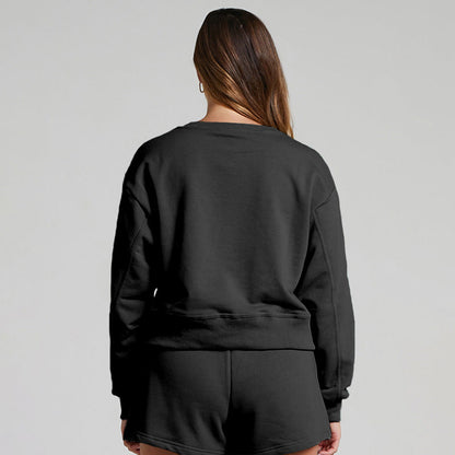 Solid Color Long Sleeve Sweaters Women Clothing Short Two-Piece Casual Shorts Suit