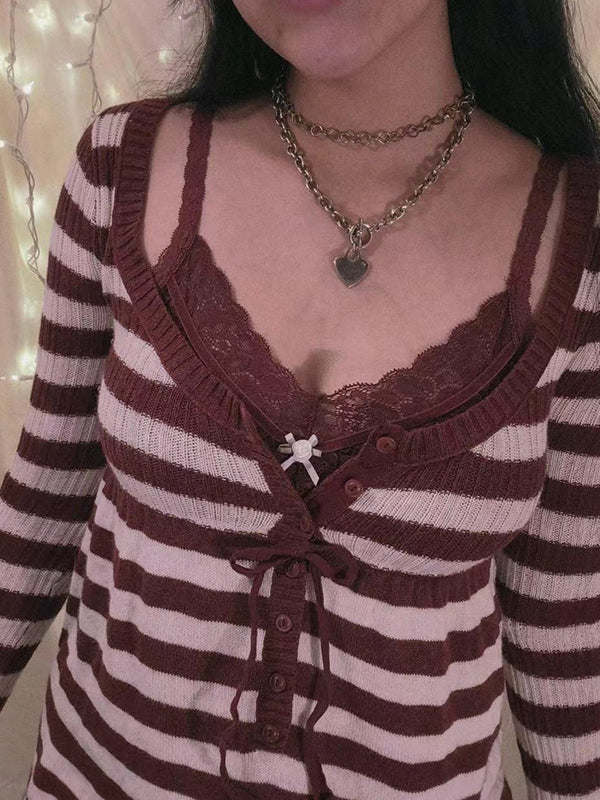 Stripe Print Long Sleeve Knits