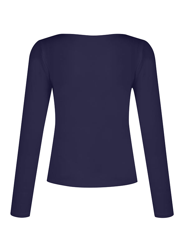 Solid V Neck Slim Long Sleeve Tee