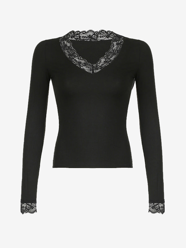 Lace Patchwork Long Sleeves Tee