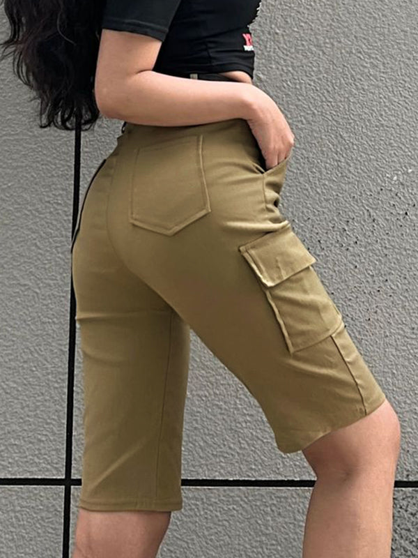 Multi Pocket With Buckle Belt Shorts